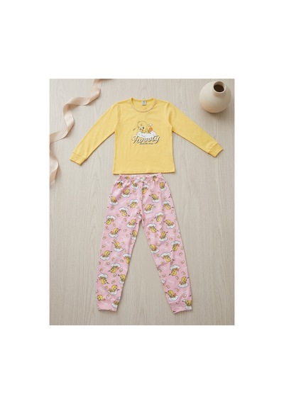 Uğur Bebe Kız Çocuk %100 Pamuk Sarı Renk Tweety Desenli Mevsimlik Pijama Takımı Sarı Sarı
