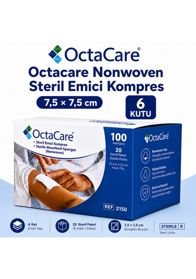 Octacare Nonwoven Steril Emici Kompres 7,5 7,5cm Kutulu 6 Kutu