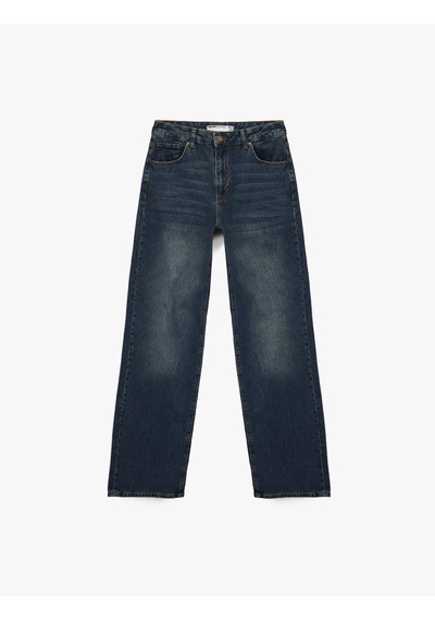 Koton Normal Bel Cepli Düğmeli Düz Paça Pamuklu Denim Pantolon - Straight Fit Jean Orta İndigo 7wal40021md Koton Normal Bel Cepli Düğmeli Düz Paça Pamuklu Denim Pantolon - Straight Fit Jean Orta İndigo 7wal40021md