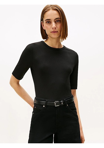 Slım 5x2 Rıb C-nk 1/2 Slv Kadın Siyah T-shirt - Ww0ww47308 Siyah