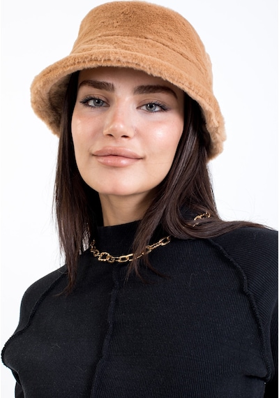 Ladycolor Tavşan Tüyü Peluş Bucket Kova Moda Kadın Kışlık Şapka Kahverengi