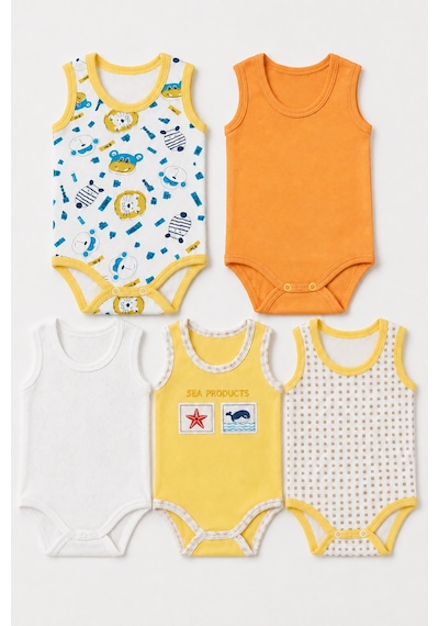 Babyhola 5'li Atlet Kol Çıtçıtlı Badi Mix Set Sarı