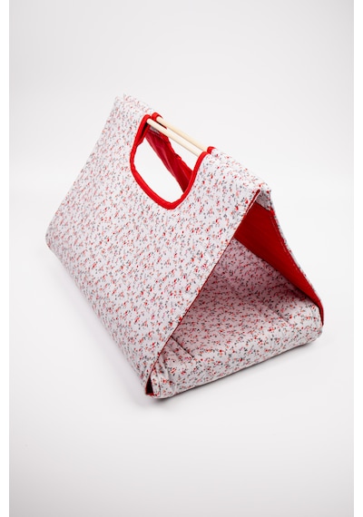 Fabric Craft Bag Borcam Taşıma Çantası Elyaf Dolgulu Yemek Taşıma Çantası Piknik Ve Fırın Kabı Kırmızı - Beyaz