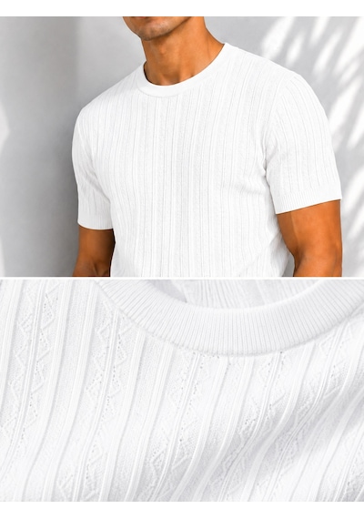Ribana Erkek Bisiklet Yaka Kısa Kollu Esnek Örme Triko T-shirt 26091 Beyaz