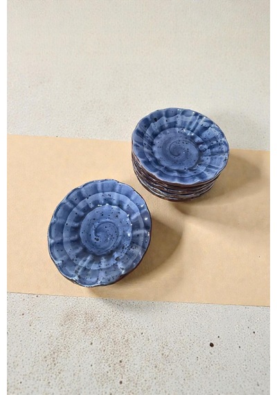 6 Lı Seramik Çay Tabak, Lacivert Çay Tabağı Çap:10cm Karışık