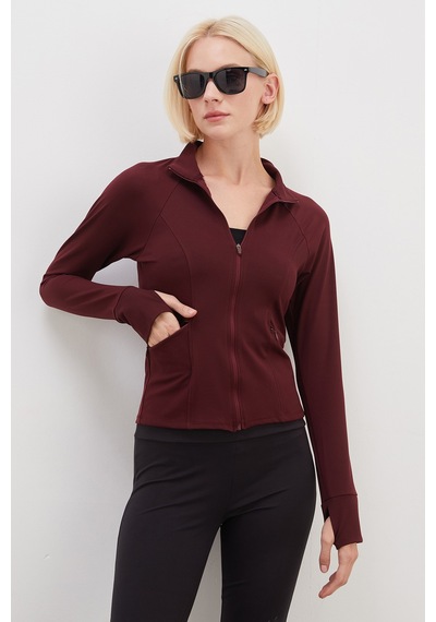Fullamoda Parmak Geçirmeli Dalgıç Kumaş Slim Fit Ceket Mürdüm