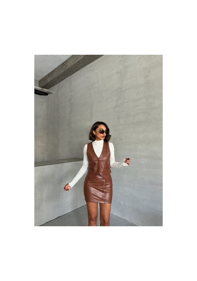 Verymoda Fermuarlı Deri Etek F0125 Taba