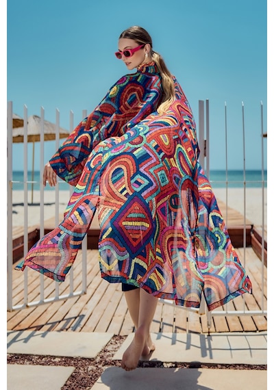 Remsa Mayo Remsa Tesettür Mayo Üzerine Tek Kaftan Kimono Pareo Lacivert01 Rp029 Tuna Lacivert01