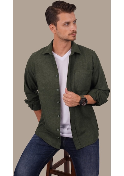 Haki Düz Oversize Geniş Kalıp Kalın Oduncu Hediye Kutulu Gömlek 001