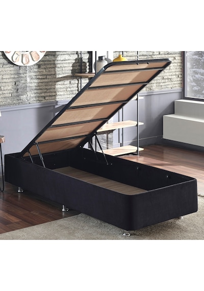 Nironyatak Niron Ela Baza - 90X200 Cm Tek Kişilik Sandıklı Siyah Kumaş Baza