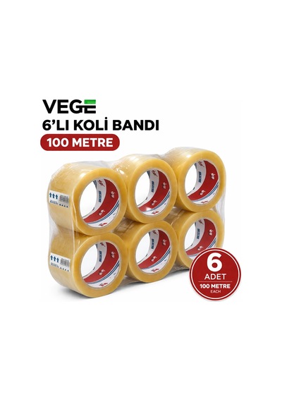 Vege Fil - Vege Aslan 6 Lı Koli Bandı 100 Metre Şeffaf Güçlü Yapışkan Paketleme Bandı