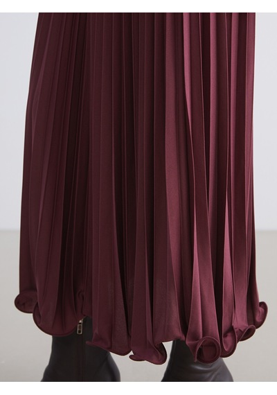 Lcw Modest Bordo Beli Lastikli Şifon Pileli Etek