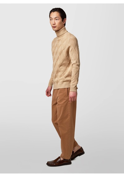 Alpha Studio Bej Erkek %100 Yün Slim Fit Kazak Au-7051g Turtle Neck