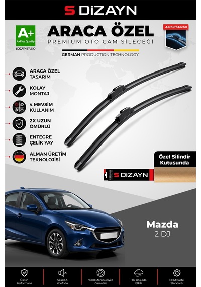 S-dizayn Mazda 2 Dj Ön Cam Silecek Seti 2014-2024 Premium Araca Özel 55-43 Cm A+ Kalite