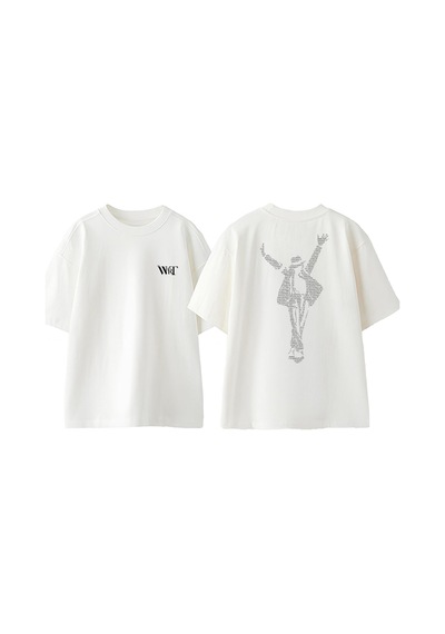 Thewert Michael Jackson Yazi Tasarım Sırt Baskılı Pamuk Beyaz Oversize T-shirt