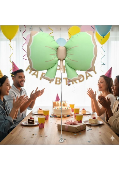 92x58 Cm Fiyonk Retro Yeşil Folyo Balon - Doğum Günü Parti Dekorasyon Balonu Çok Renkli