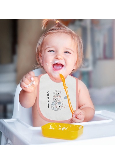 Bk Kids Cuties Tasarımlı Pembe Bebek Mama Önlüğü Pembe