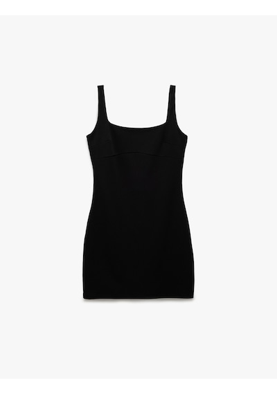 Koton Kolsuz Slim Fit Kare Yaka Askılı Mini Elbise Siyah 5sak80310ek Siyah
