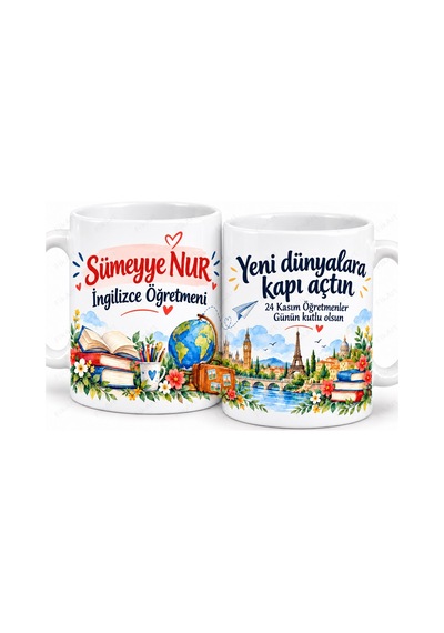 İsme Özel İngilizce Öğretmeni Öğretmenler Günü Kupa Bardak Beyaz