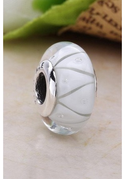 Fubena Zig Zag Beyaz Murano Charm Gümüş