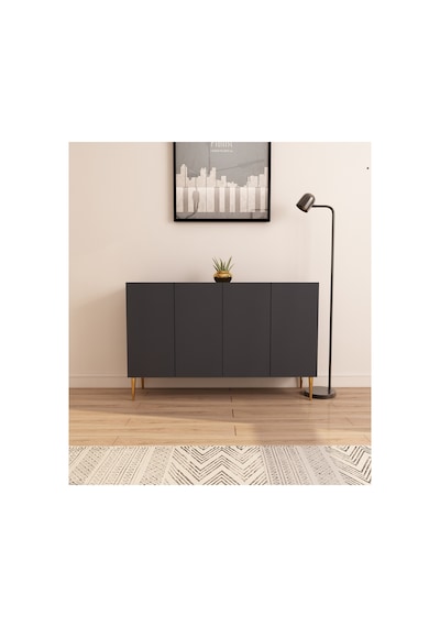 Serel 120 Cm Konsol, Tv Ünitesi, Çok Amaçlı Dolap - Antrasit-altın Çok Renkli