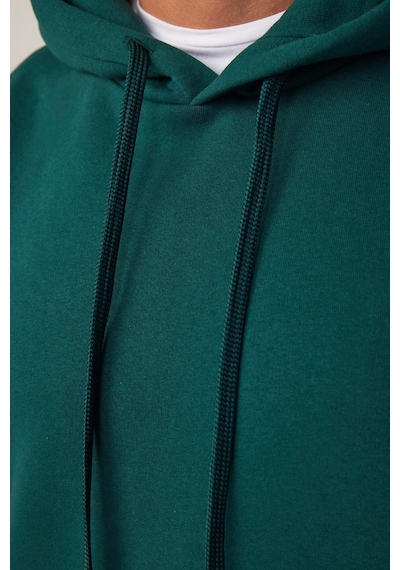 Tudors Oversize Pamuk Kapüşonlu Basıc Yeşil Unisex Sweatshirt-29408-yeşil Yeşil