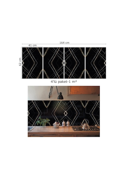 Tink Kendinden Yapışkanlı Siyah Asorti Desenli Pvc Panel 41x62 Cm