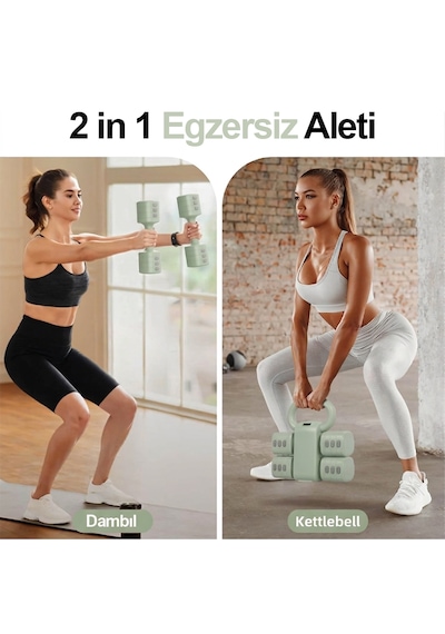 Ayarlanabilir Modüler Kettlebell Ve Dambıl Seti 5 Kg Ev Fitness Ve Güç Antrenman 5 Kg + Yeşil Renk Direnç Bandı