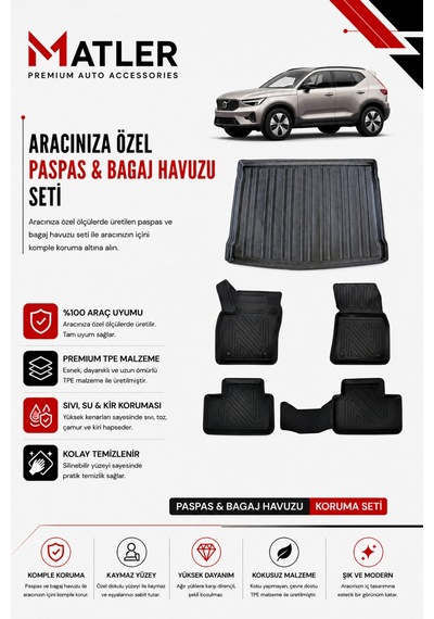 Volvo Xc40 2025 Model 4d Ekstra Havuzlu Paspas Ve Bagaj Havuzu Set
