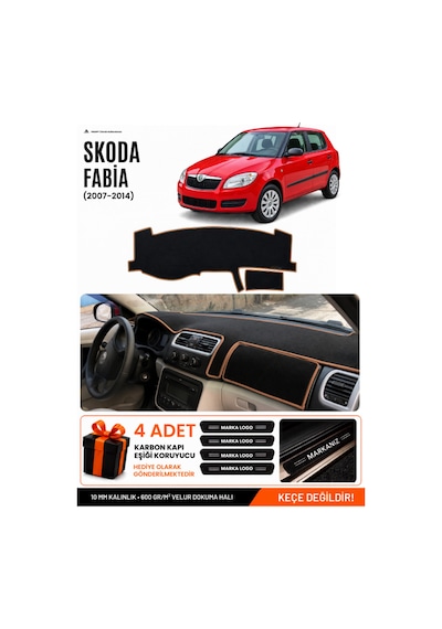 Skoda Fabia 2007-2014 Uyumlu Torpido Örtüsü, Torpido Kılıfı - Siyah-kahverengi - Sk002