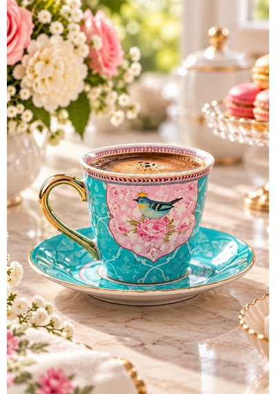 Royking Nice Qush Mavi 2 Kişilik Porselen Kahve Fincan Takımı - 100 Ml