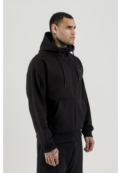 Airlife Bolder Fz.7 Tam Boy Fermuarlı Kanguru Cepli Erkek Kapüşonlu Sweatshirt Siyah
