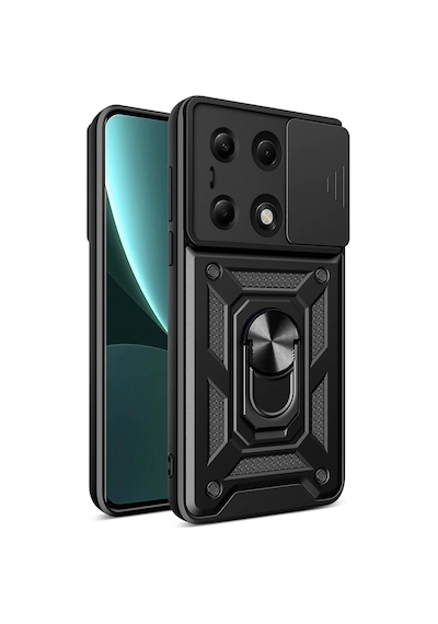 Zore Redmi Note 13 Pro 4g Kılıf Magnetik Standlı Kamera Korumalı Ogaa Sürgülü Vega Kapak - Siyah