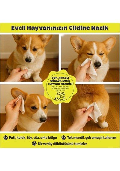 Köpekler Ve Kediler İçin Evcil Hayvan Mendilleri, Nazik Bakım Ve Temizlik Mendilleri, Patiler, Tüyler Ve Yüz İçin