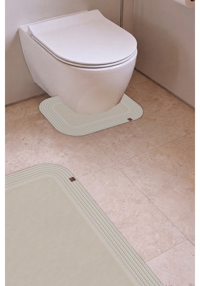 Banyo Paspası Takımı 70x110+50x70 Cm Düz Ekru & Krem