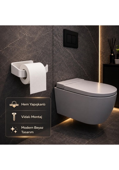 Beyaz Lamalı Tuvalet Kağıtlığı, Wc Kağıt Askılığı, Hem Yapışkanlı Hem Vidalı Montajlı, Açık Uç Tasarımlı Banyo Tuvalet Kağıdı Tutucu