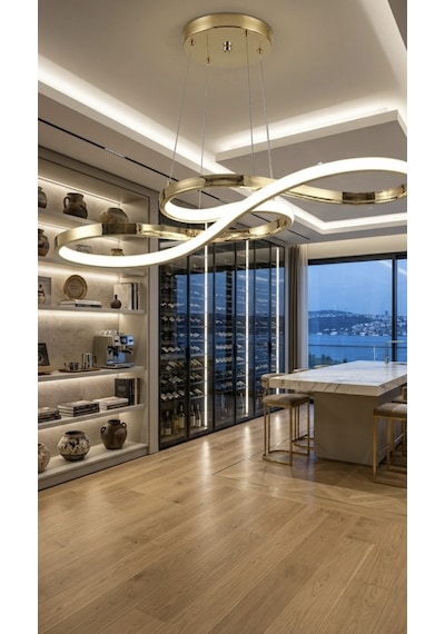 Sonsuzluk Serisi Sanatsal Kıvrımlı Eskitme Led Sarkıt Avize - 3 Renk Işıklı Modern Salon Aydınlatma