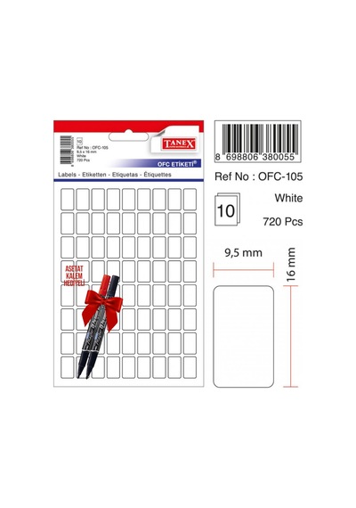 Tanex Ofc-105 9x16 Mm Beyaz Ofis Etiketi 10 Sayfa 2'li Asetat Kal Diğer