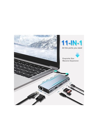 Comse Macbook Pro Air Type C Hub Pd Şarj Hdmı Sd Network Vga Girişli 11 In 1 Çevirici Dönüştürücü Çoklayıcı