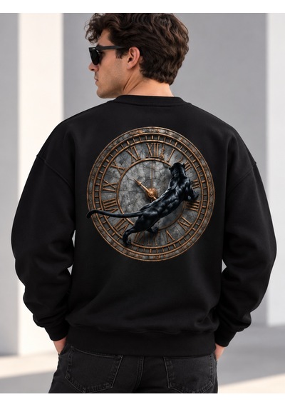 Gıovera Panther Time Premium Oversize Erkek Sweatshirt Siyah