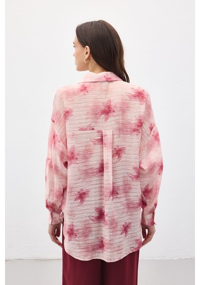 Sateen Kolu Katlamalı İnce Gömlek - Pembe-137204 Pembe