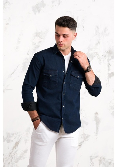 Regular Fit Çift Cepli Renkli Erkek Pamuklu Kot Gömlek