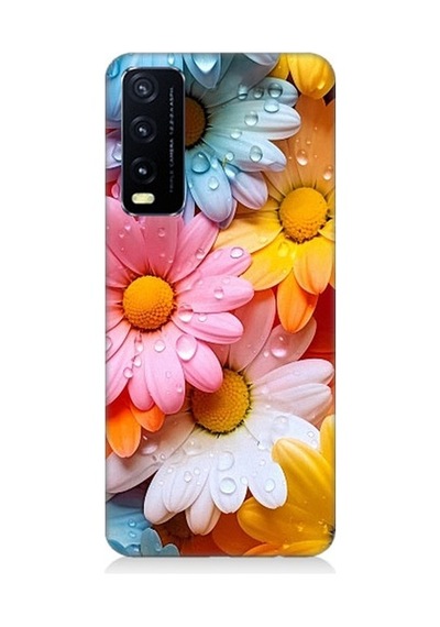 Vivo Y20s Uyumlu Renkli Çiçekler Damlacık Desenli Silikon Kılıf