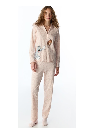 Penti Açık Pembe Tom&jerry Uzun Kollu Gömlek Pantolon Pijama Takımı Soft Pınk