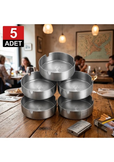 Premium 5'li Krom Kül Tablası Set 10 Cm Paslanmaz Çelik Şıklık