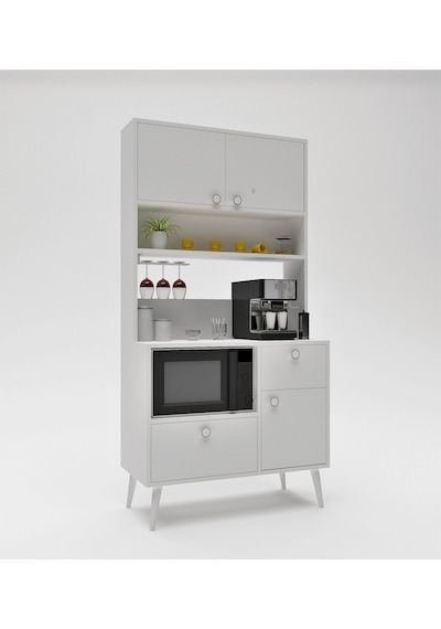Floradesign Latte Kahve Köşesi / Çok Amaçlı Dolap / Airfryer Dolabı / Mutfak Organizeri Beyaz