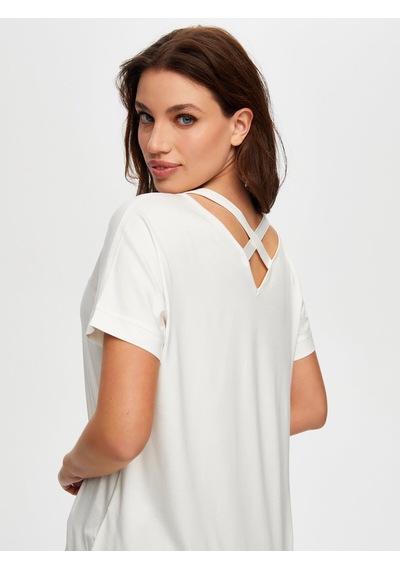 Yuvarlak Yaka Düşük Kollu T-shirt B00003-1 B00003-173 Ekru