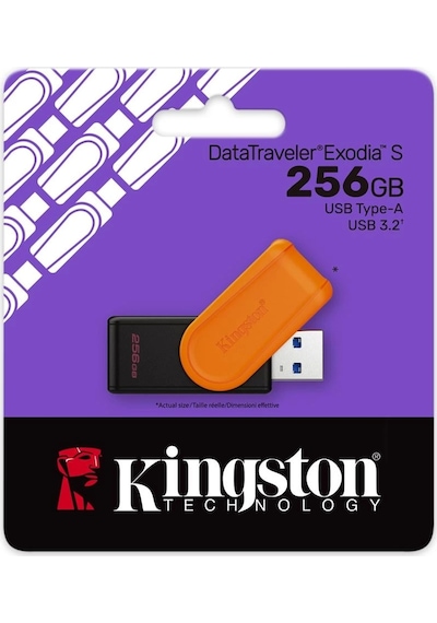 Kingston Dtxs-256gb 256gb Portable Usb 3.2 Gen1 Datatraveler Exodias Black-orange Flash Bellek