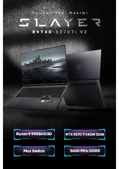Game Garaj Slayer R9t3d-5070ti V2 C5 Amd Ryzen 9 9955hx3d 32gb Ram 2tb Ssd Rtx5070ti 16" 300hz Qhd+ Ips Freedos
