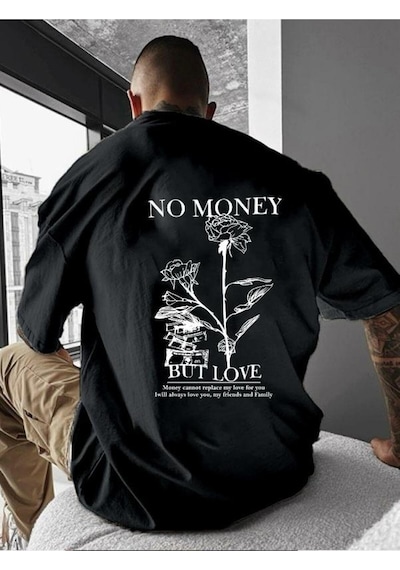 No Money Baskılı Oversize Tişört SIYAH
